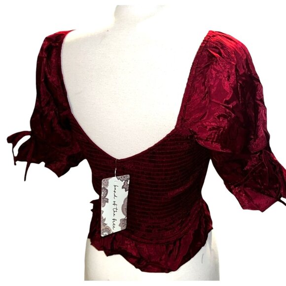 Band of the Free NWT Lea Rhubarb Smocked Crop Top Sz Lar Red Rhubarb Puff Sleeve - Picture 7 of 14